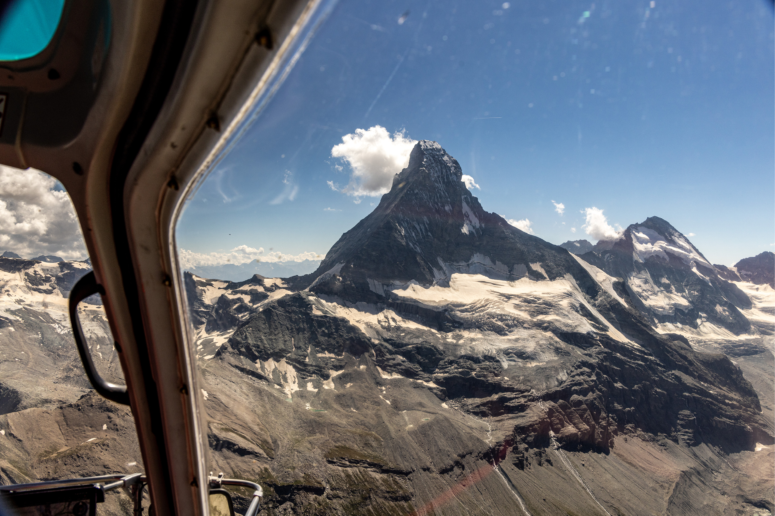 Switzerland — Matterhorn, aerial from helicopter.