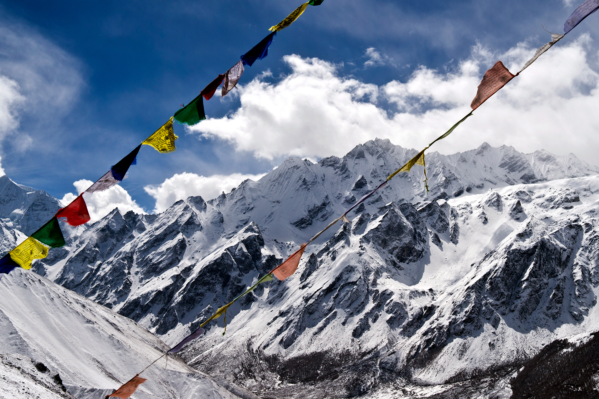 Nepal — Langtang, prayer flags.